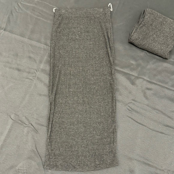 Pull-On Rib-Knit Maxi Skirt in Heather Gray w/ Slit Sides - Picture 1 of 4